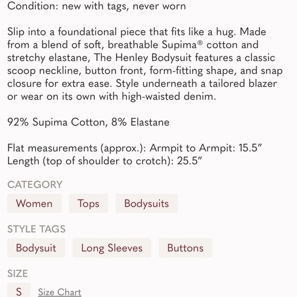 Everlane Black The Henley Bodysuit Size S NWT - Picture 9 of 9